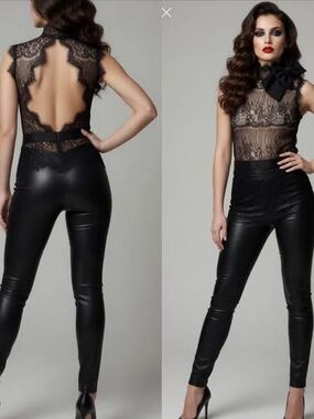 NWT $142 Boutique Black Lace Dress Blouse Top w/ Removable Bow & Open Back